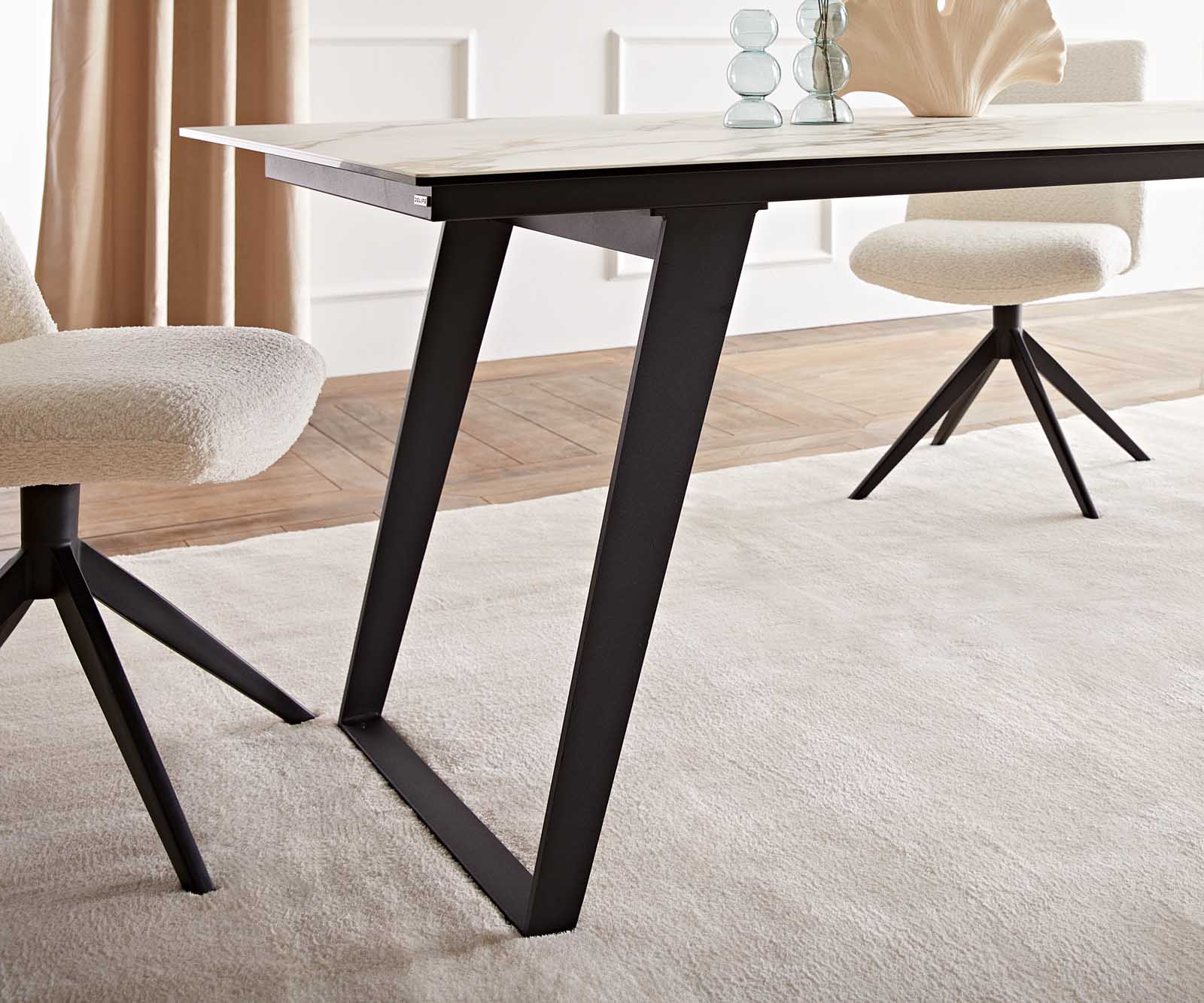 Dining Table Aurora 200x100cm Ceramic Gold Slanted Frame Black
