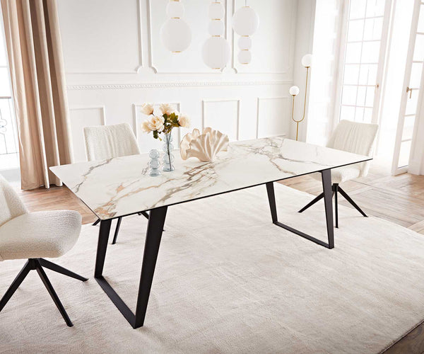 Dining Table Aurora 200x100cm Ceramic Gold Slanted Frame Black