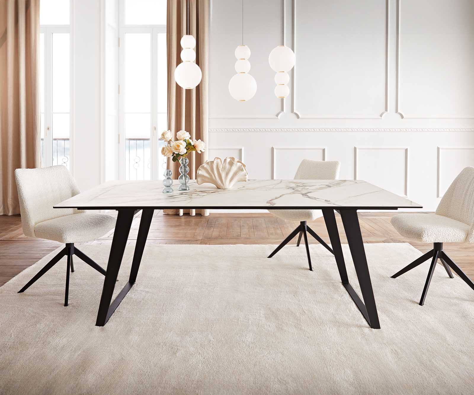 Dining Table Aurora 200x100cm Ceramic Gold Slanted Frame Black