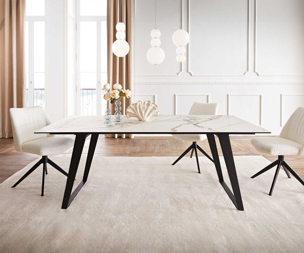 Dining Table Aurora 200x100cm Ceramic Gold Slanted Frame Black