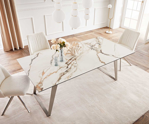 Dining Table Aurora 200x100cm Ceramic Gold Slanted Frame Silver