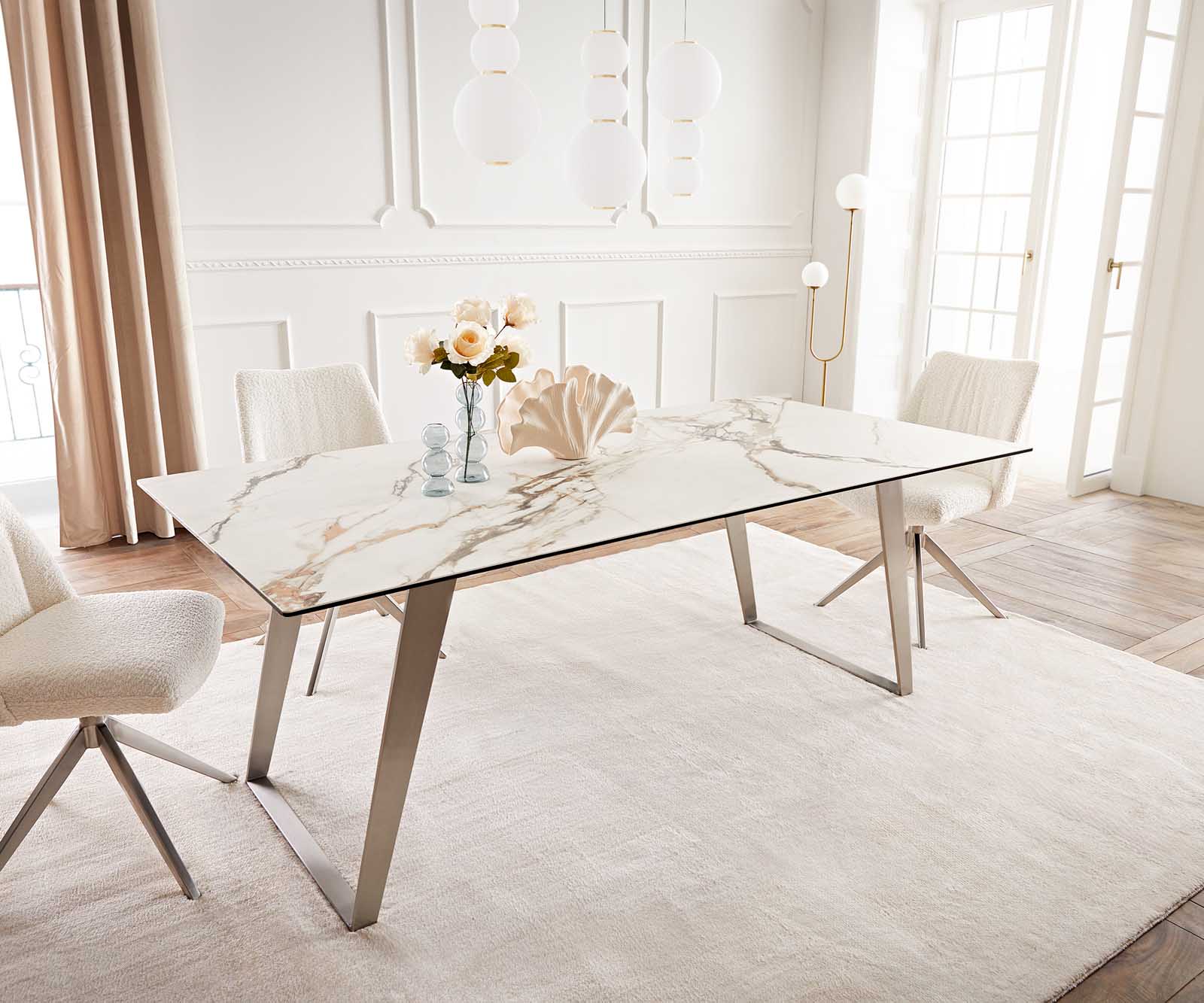 Dining Table Aurora 200x100cm Ceramic Gold Slanted Frame Silver