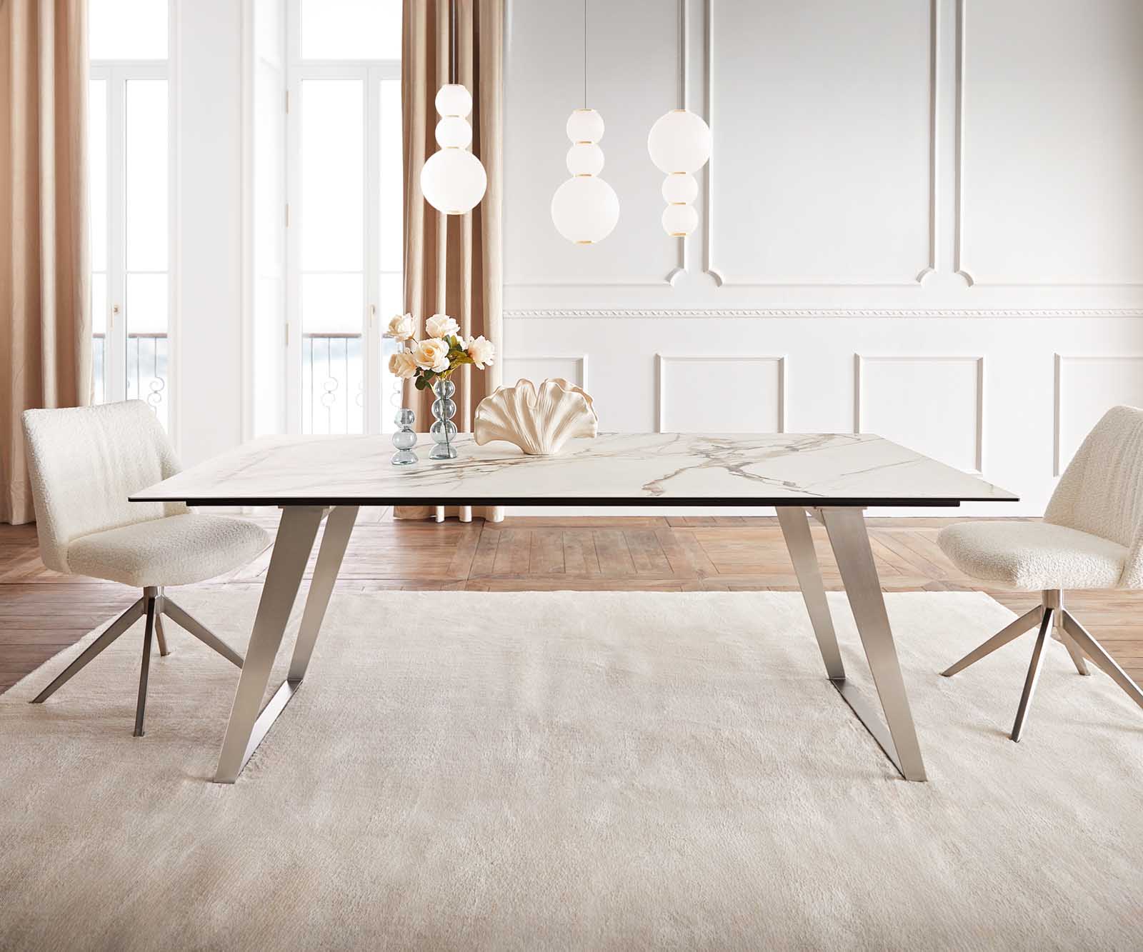 Dining Table Aurora 200x100cm Ceramic Gold Slanted Frame Silver
