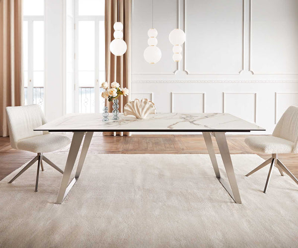 Dining Table Aurora 200x100cm Ceramic Gold Slanted Frame Silver