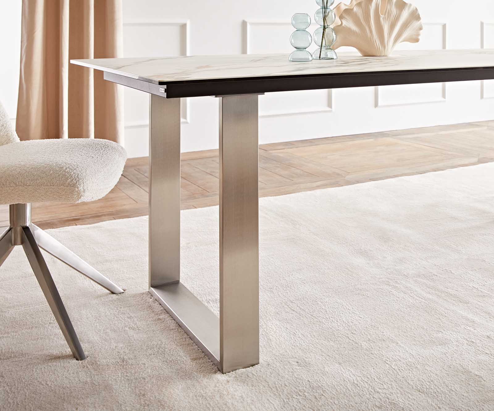 Dining Table Aurora 200x100cm Ceramic Gold Square Frame Slim Silver
