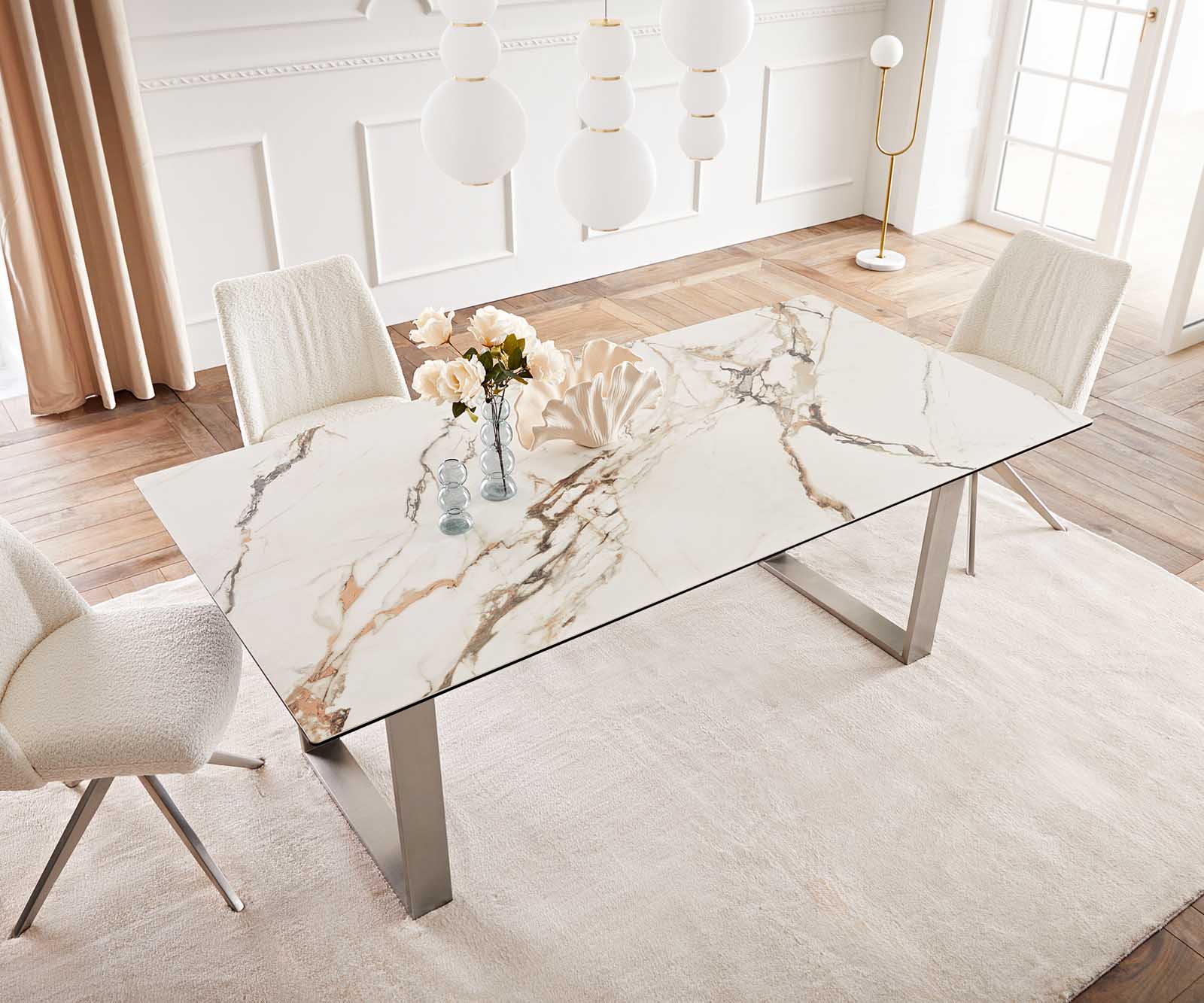 Dining Table Aurora 200x100cm Ceramic Gold Square Frame Slim Silver