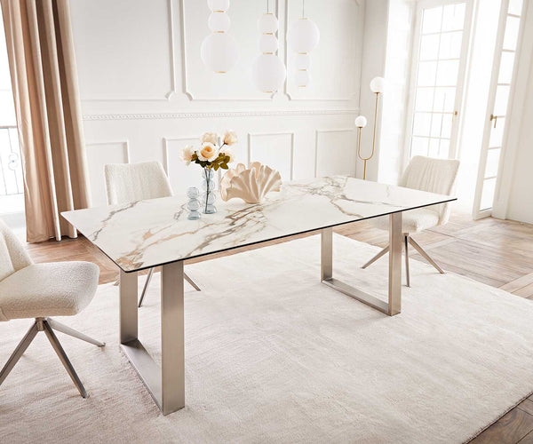 Dining Table Aurora 200x100cm Ceramic Gold Square Frame Slim Silver