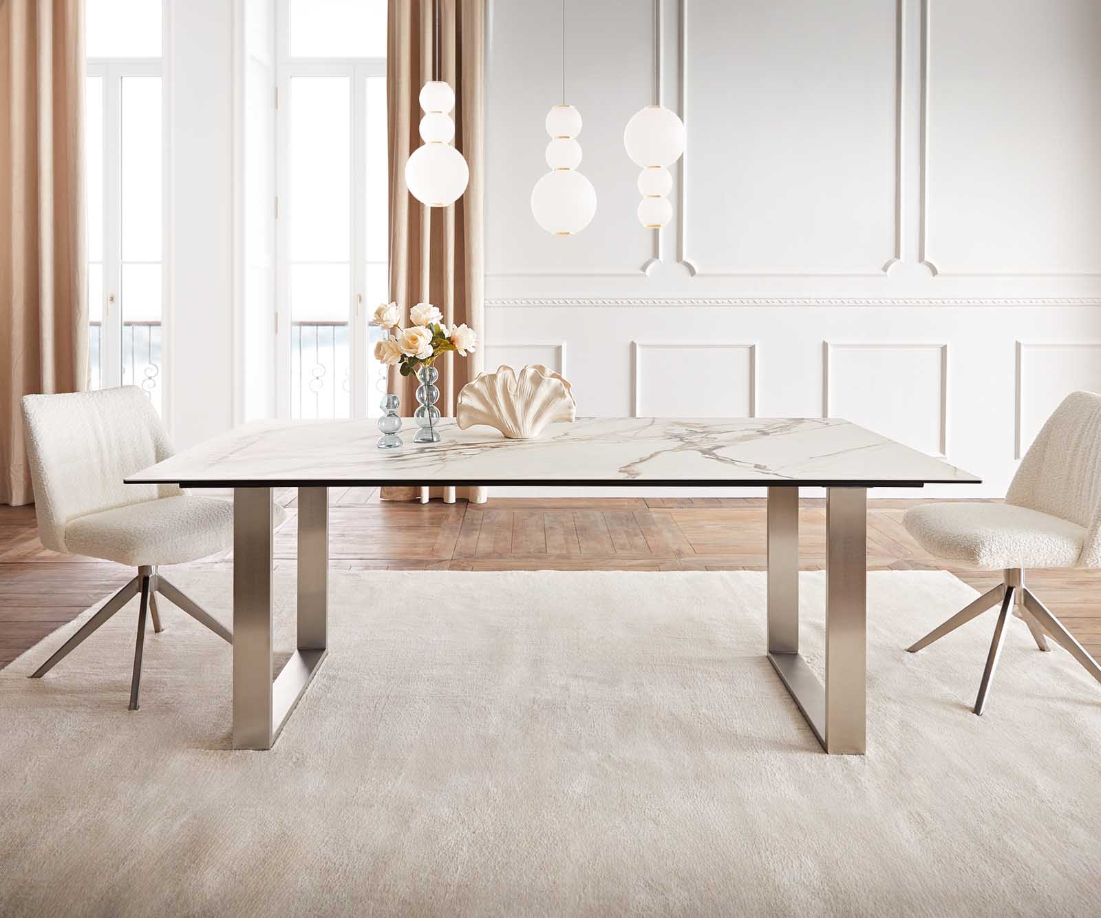 Dining Table Aurora 200x100cm Ceramic Gold Square Frame Slim Silver
