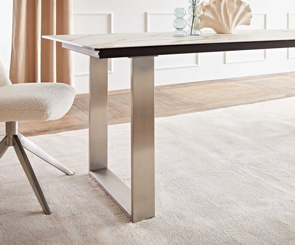Dining Table Aurora 200x100cm Ceramic Gold Square Frame Slim Silver