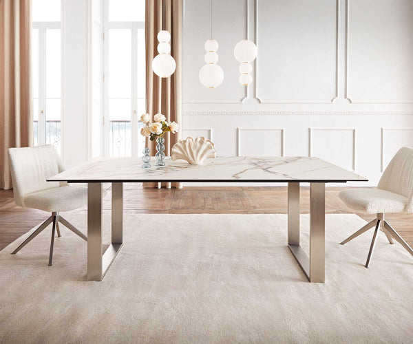 Dining Table Aurora 200x100cm Ceramic Gold Square Frame Slim Silver