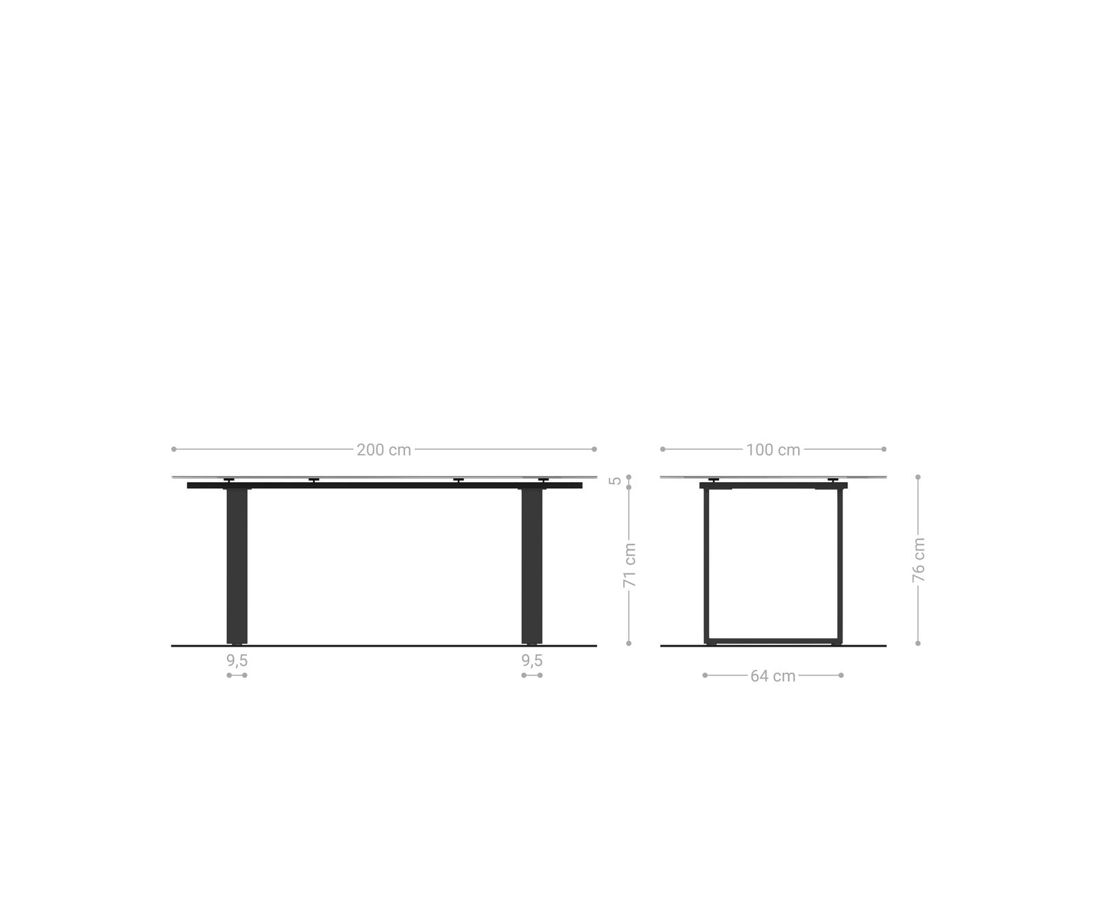 Dining Table Aurora 200x100cm Ceramic Gold Square Frame Slim Silver