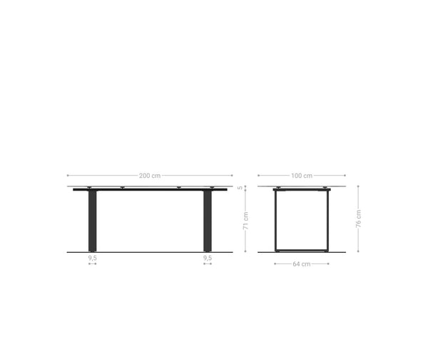 Dining Table Aurora 200x100cm Ceramic Gold Square Frame Slim Silver