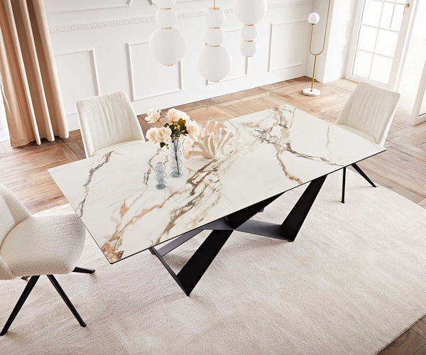 Dining Table Aurora 200x100cm Ceramic Gold Spider Frame Black