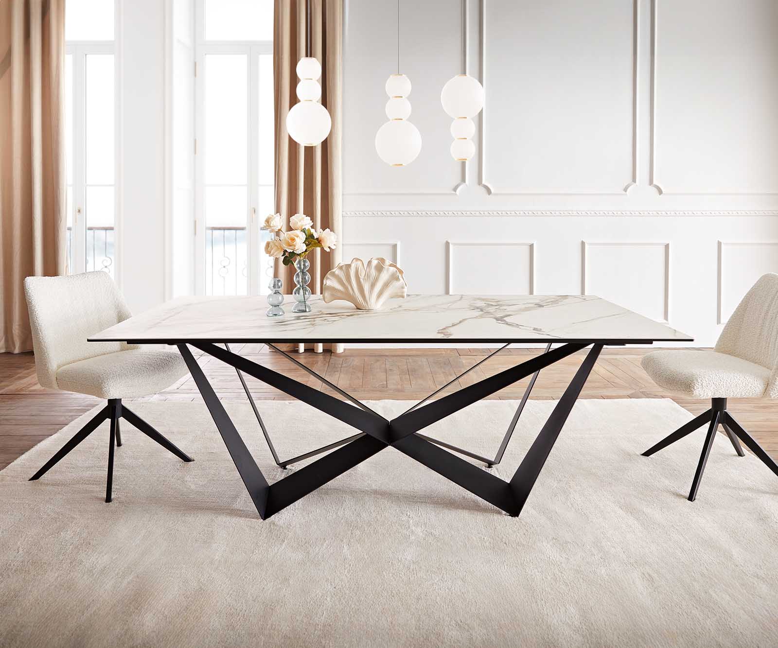 Dining Table Aurora 200x100cm Ceramic Gold Spider Frame Black