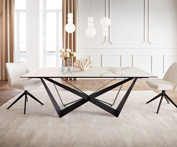 Dining Table Aurora 200x100cm Ceramic Gold Spider Frame Black