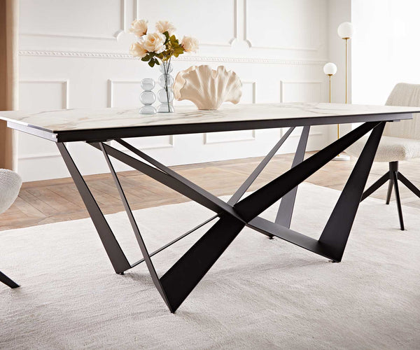 Dining Table Aurora 200x100cm Ceramic Gold Spider Frame Black