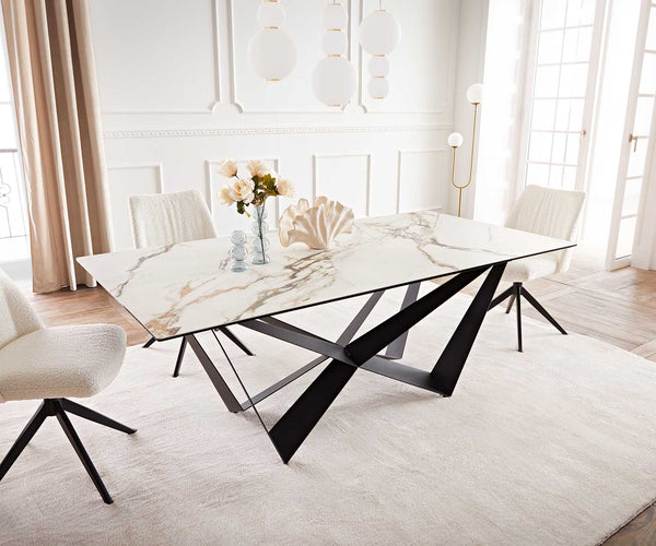 Dining Table Aurora 200x100cm Ceramic Gold Spider Frame Black