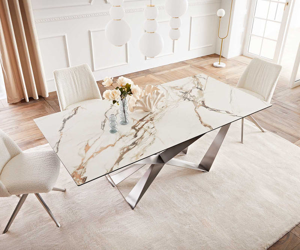 Dining Table Aurora 200x100cm Ceramic Gold Spider Frame Silver