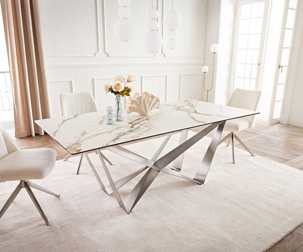 Dining Table Aurora 200x100cm Ceramic Gold Spider Frame Silver