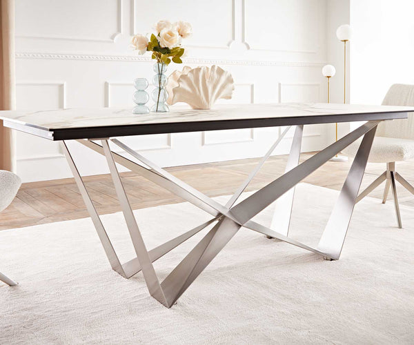 Dining Table Aurora 200x100cm Ceramic Gold Spider Frame Silver