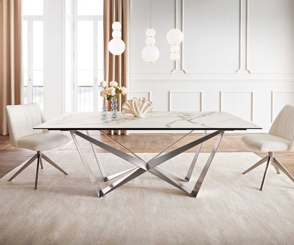Dining Table Aurora 200x100cm Ceramic Gold Spider Frame Silver