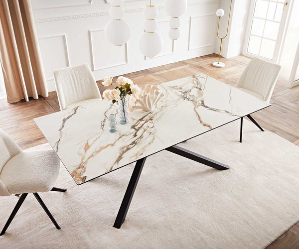 Dining Table Aurora 200x100cm Ceramic Gold Cross Frame Black