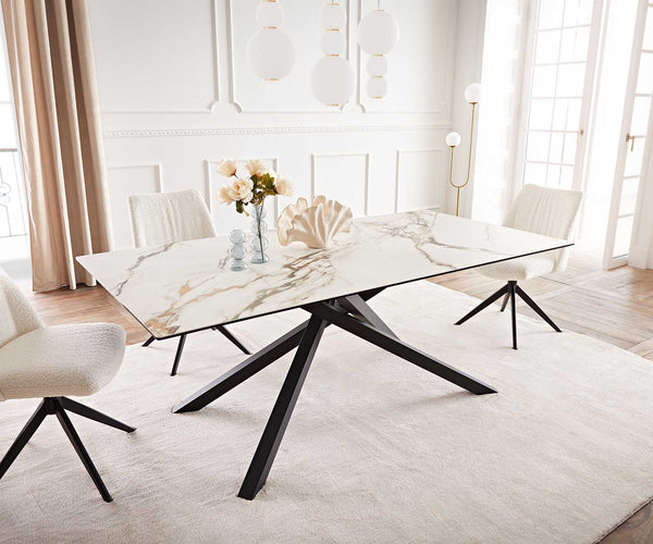 Dining Table Aurora 200x100cm Ceramic Gold Cross Frame Black