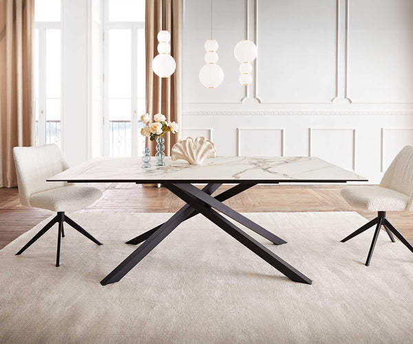 Dining Table Aurora 200x100cm Ceramic Gold Cross Frame Black