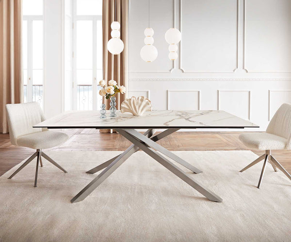 Dining Table Aurora 200x100cm Ceramic Gold Cross Frame Silver