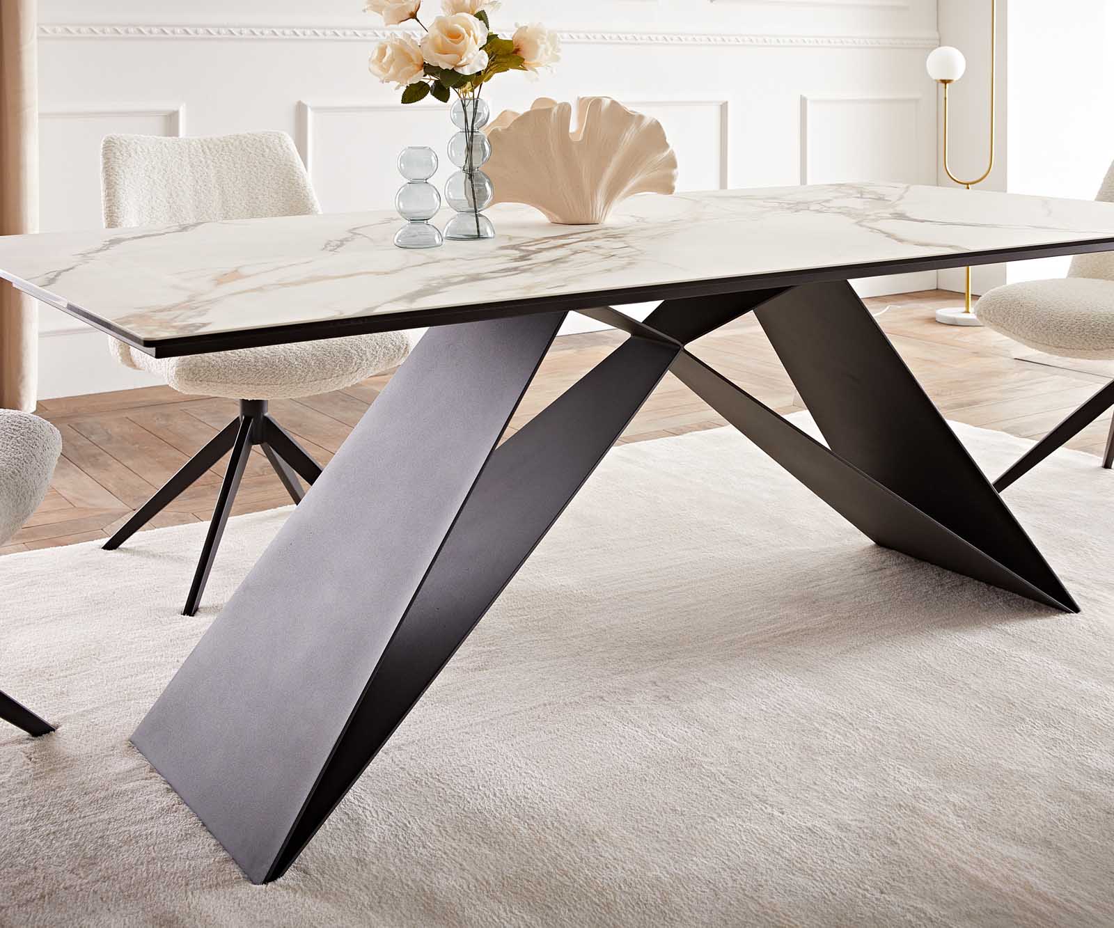 Dining Table Aurora 200x100cm Ceramic Gold V-Frame Black