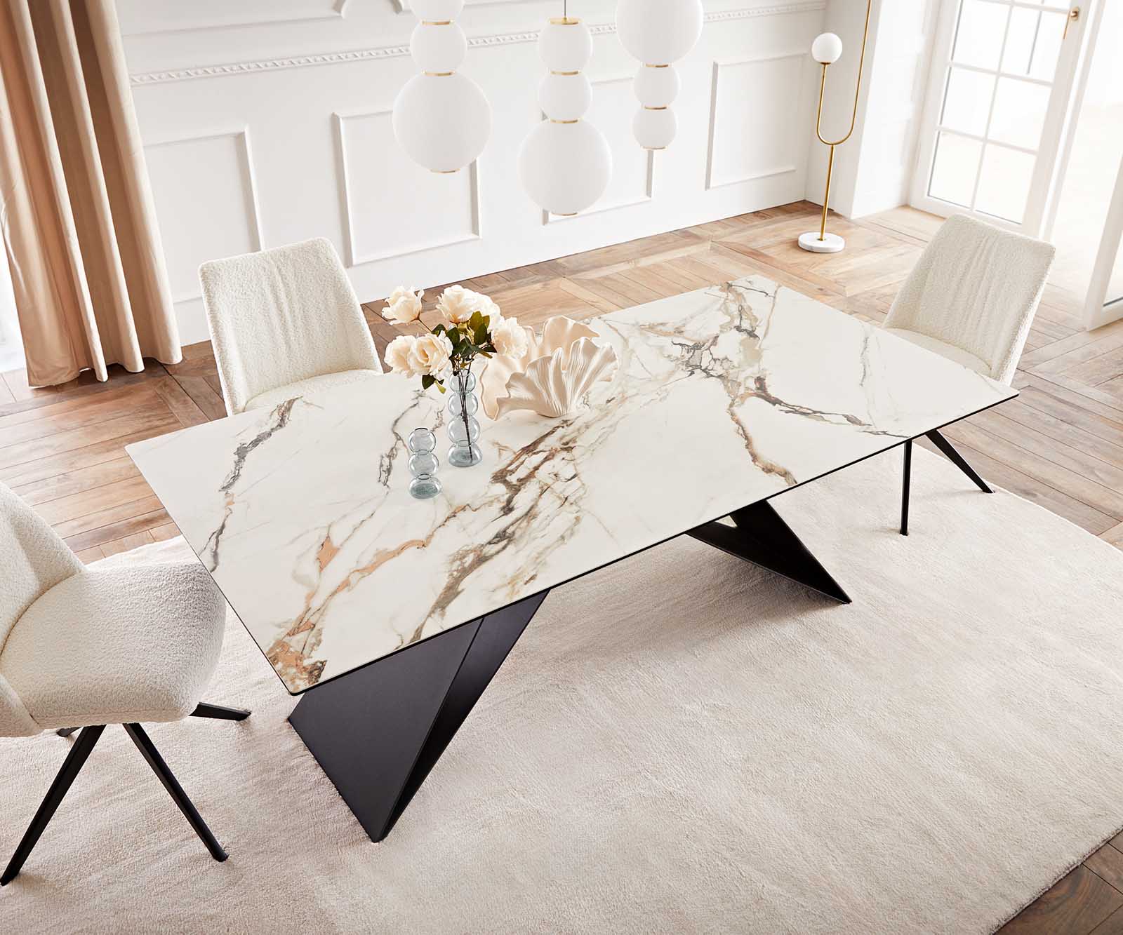 Dining Table Aurora 200x100cm Ceramic Gold V-Frame Black