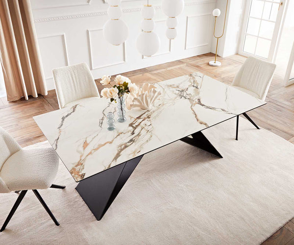 Dining Table Aurora 200x100cm Ceramic Gold V-Frame Black