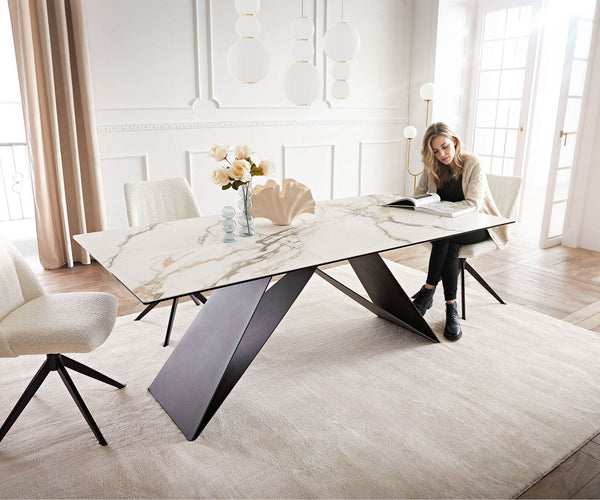 Dining Table Aurora 200x100cm Ceramic Gold V-Frame Black