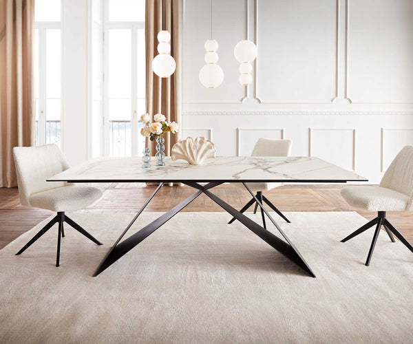 Dining Table Aurora 200x100cm Ceramic Gold V-Frame Black