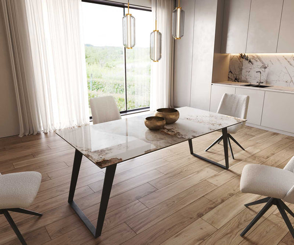 Dining Table Aurora 200x100cm Ceramic Beige Slanted Frame Black