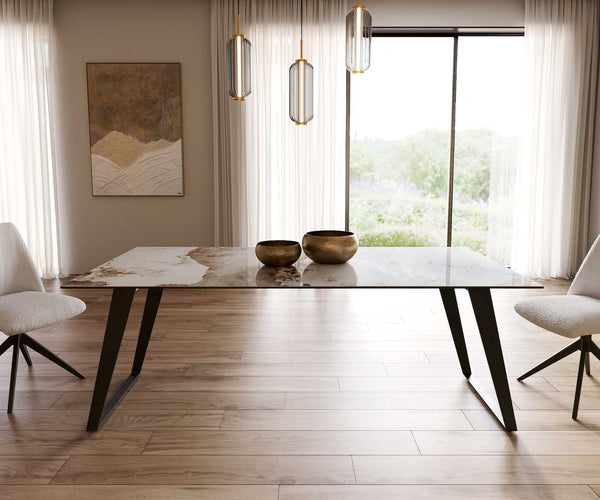 Dining Table Aurora 200x100cm Ceramic Beige Slanted Frame Black