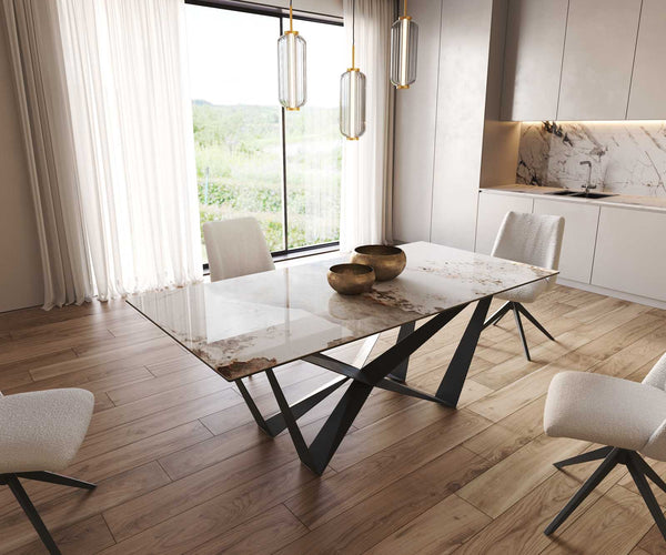 Dining Table Aurora 200x100cm Ceramic Beige Spider Frame Black