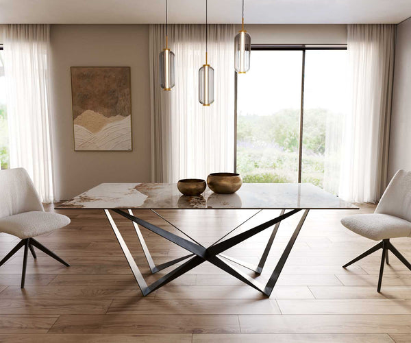 Dining Table Aurora 200x100cm Ceramic Beige Spider Frame Black