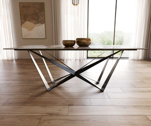 Dining Table Aurora 200x100cm Ceramic Minas Melange Beige Spider Frame Black