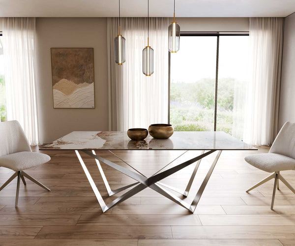 Dining Table Aurora 200x100cm Ceramic Beige Spider Frame Silver