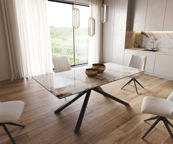 Dining Table Aurora 200x100cm Ceramic Beige Cross Frame Black