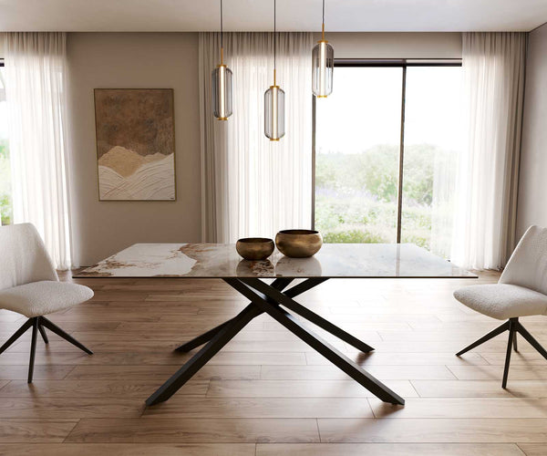 Dining Table Aurora 200x100cm Ceramic Beige Cross Frame Black