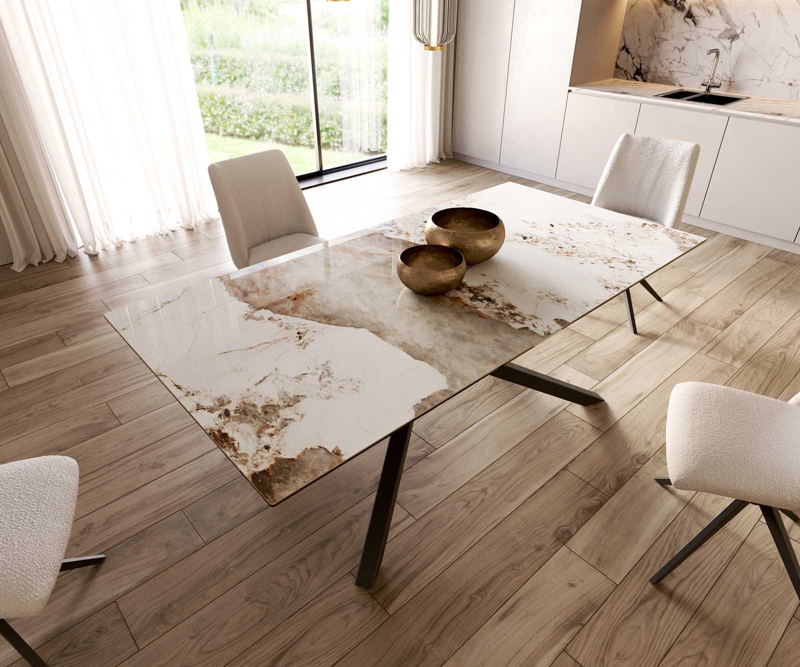 Dining Table Aurora 200x100cm Ceramic Beige Cross Frame Black