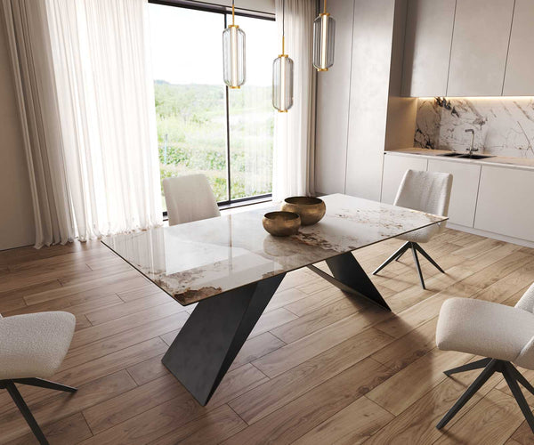 Dining Table Aurora 200x100cm Ceramic Beige V-Frame Black