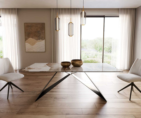 Dining Table Aurora 200x100cm Ceramic Beige V-Frame Black