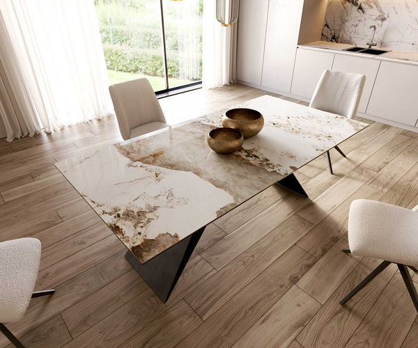 Dining Table Aurora 200x100cm Ceramic Beige V-Frame Black