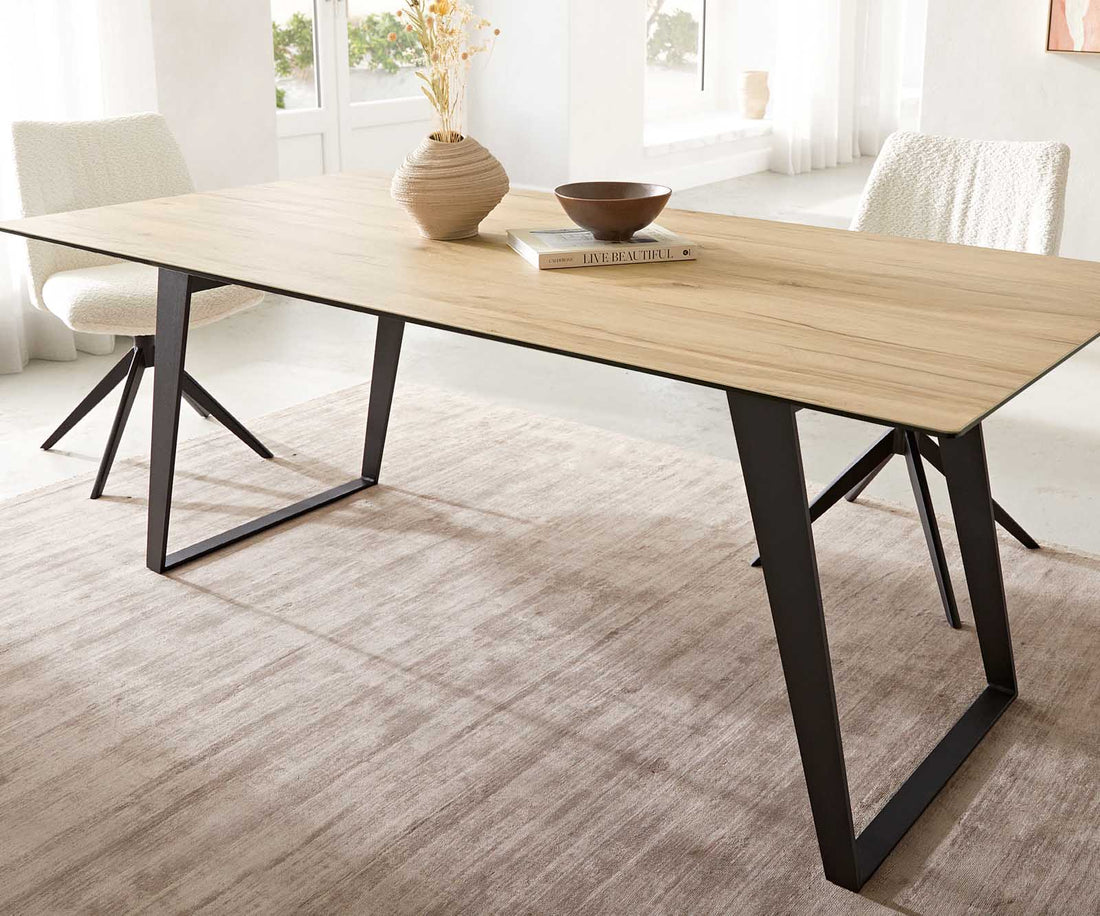 Dining Table Aurora 200x100cm Ceramic Sabbia Oak-Look Slanted Frame Black