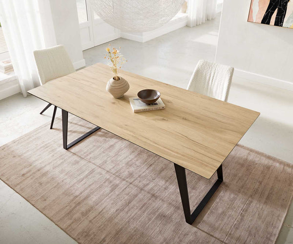 Dining Table Aurora 200x100cm Ceramic Oak-Look Slanted Frame Black