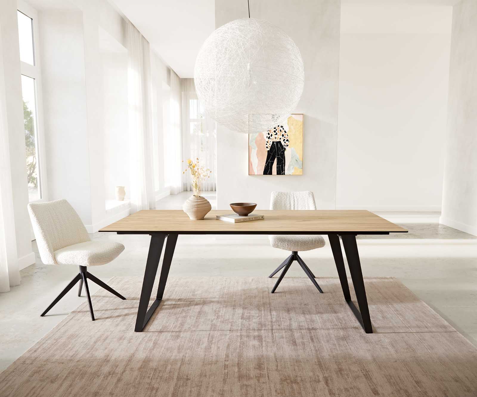 Dining Table Aurora 200x100cm Ceramic Oak-Look Slanted Frame Black