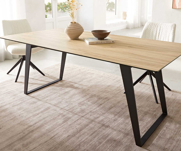Dining Table Aurora 200x100cm Ceramic Oak-Look Slanted Frame Black